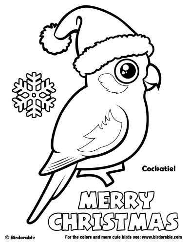 Santa Cockatiel Merry Christmas Coloring Page