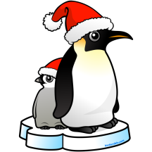 Santa Emperor Penguin with Chick