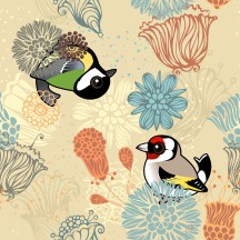 Cute Cartoon Birdorable European Songbirds with Flowers