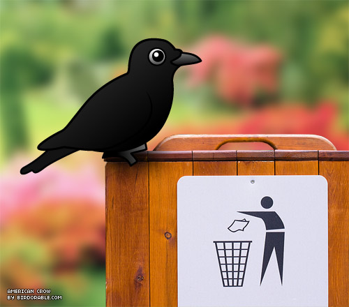 Birdorable American Crow as garbage collector