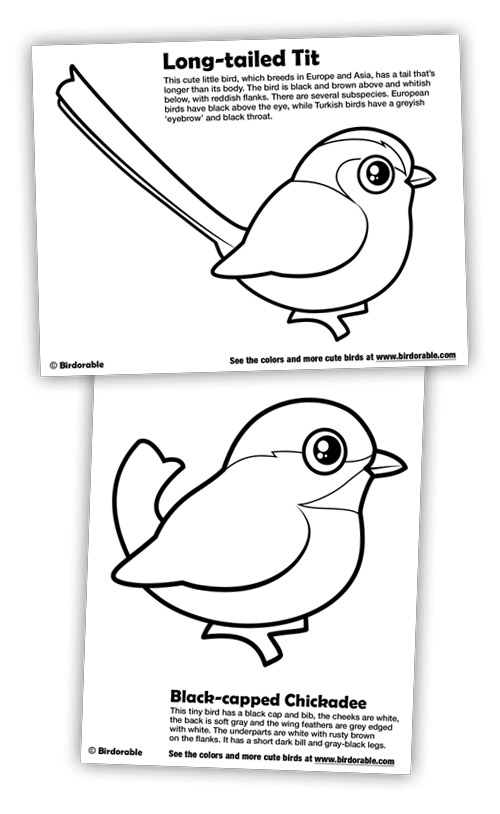 Birdorable Coloring Pages: Black-capped Chickadee and Long-tailed Tit