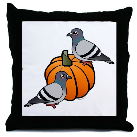 Birdorable Pigeons on a Pumpkin on a pillow