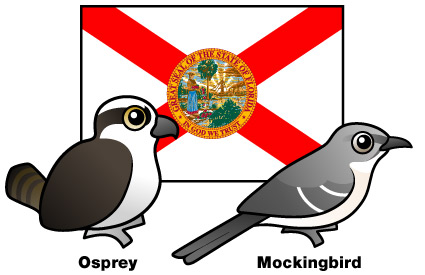 Birdorable Osprey and Mockingbird in front of Florida state flag