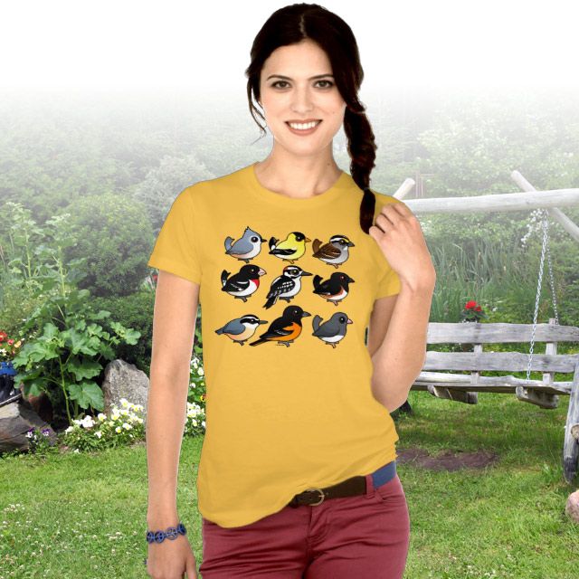 Graphic Tee with 9 Northeast USA Backyard Birds by Birdorable